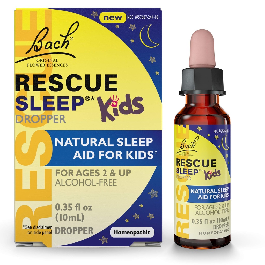 Bach RESCUE SLEEP KIDS Dropper 10mL, Natural Sleep &amp; Stress Relief Aid, Homeopathic Flower Essence, Free of Melatonin, Sugar & Gluten, Kid-Friendly, Non-alcohol Formula