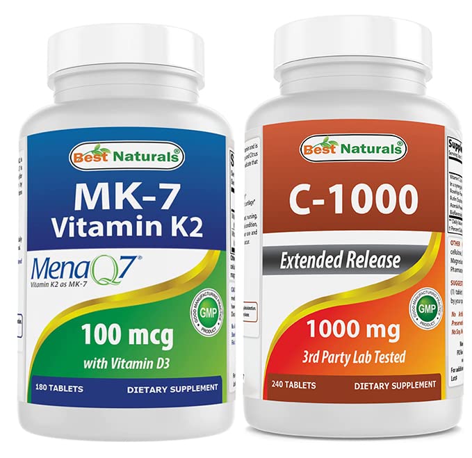 Mejores Naturales Vitamina K2 (MK7) con D3 &amp; Vitamina C 1000 mg