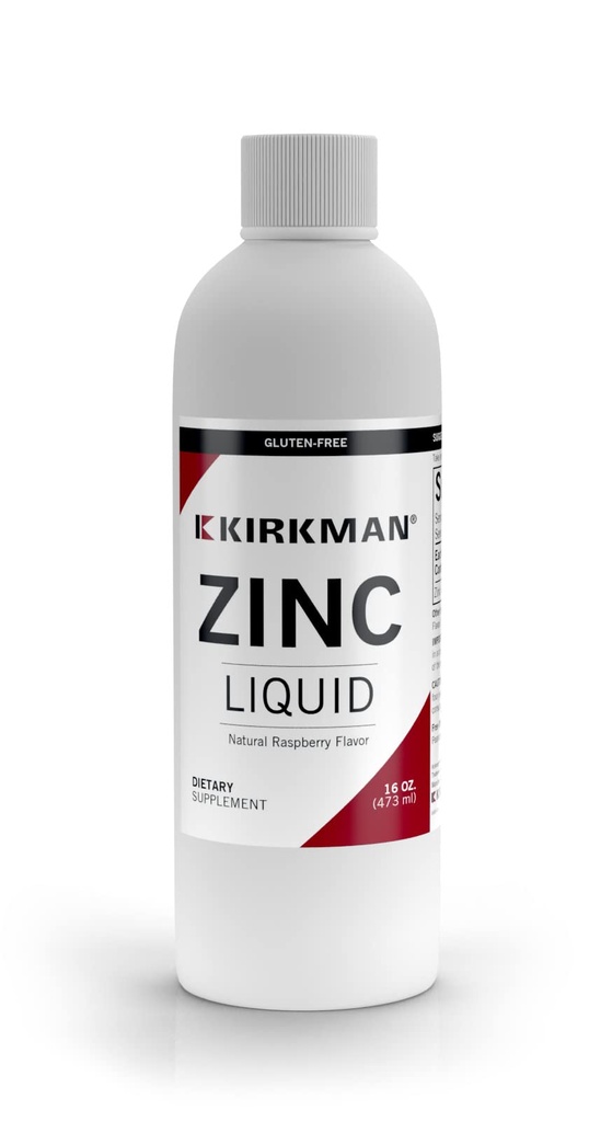 Kirkman – Zinc Liquid - Nueva Fórmula – 16 oz – – Saborizado con Fresa Natural – Libre de alérgenos comunes