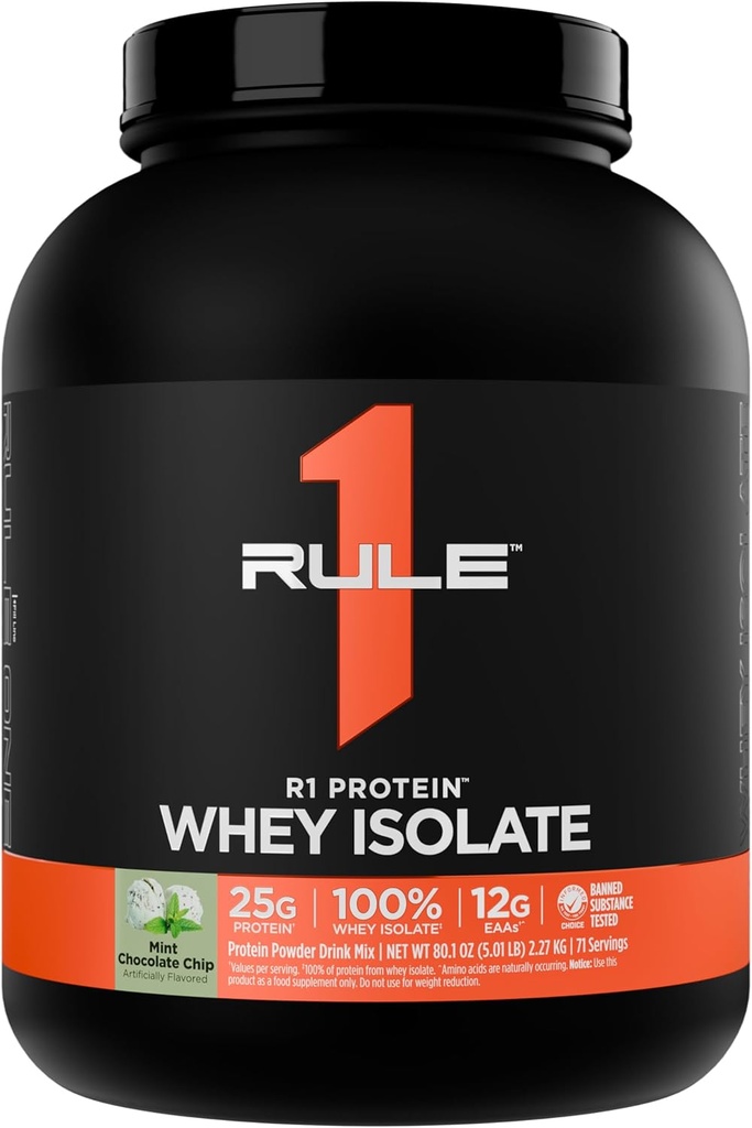 Regla 1 R1 Proteína Whey Isolate - con 25g Protein &amp; 6g BCAA Exclusivamente de las fuentes hidrolizadas de recuperación de entrenamiento (5 libras*, menta chocolate Chip)