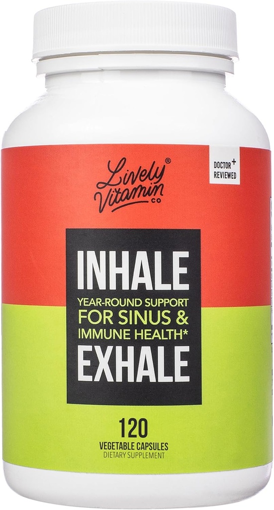 VITAMIN CO. Exhalación de inhalación - Ayuda a las alergias calmantes - Ojos picantes - Alivio de síntomas de alergia - Congestión nasal - Respiración clara - Respuesta alérgica - Tosca - Sneezing - 120 cápsulas