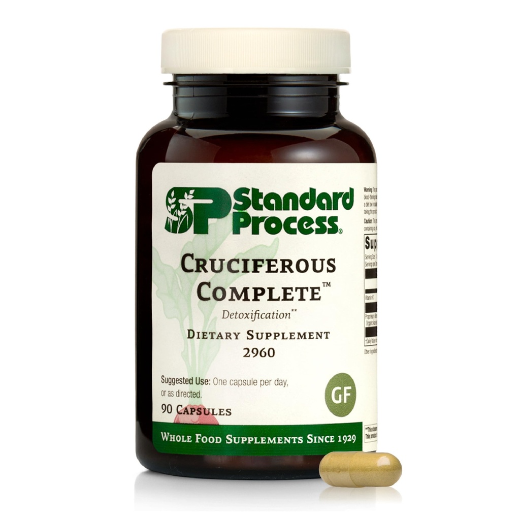 Proceso estándar Completo crucifero - Antioxidante integral de alimentos, detox y hígado Apoyo con vitamina K, mangueras orgánicas y borlas - 90 cápsulas