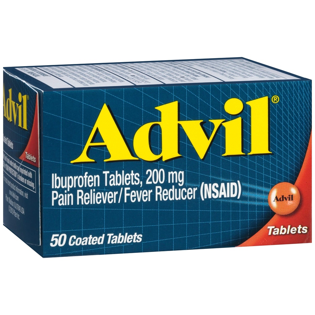 Alimentador de Dolor Advil y Reductor de Fiebre, Ibuprofen 200mg para Alivio de Dolor - 50 Tabletas Coated