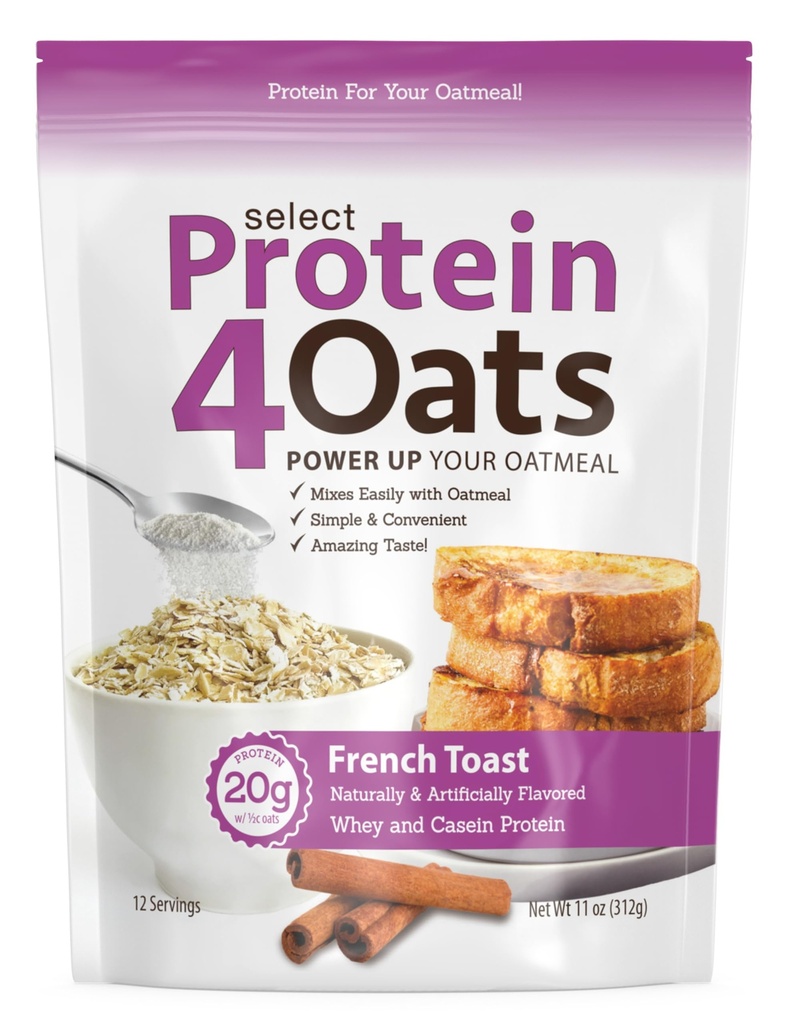 PEScience Protein4Oats, Powder to Make Amazing Tasting Protein Oatmeal, con Whey y Casein, French Toast, 12 Servings