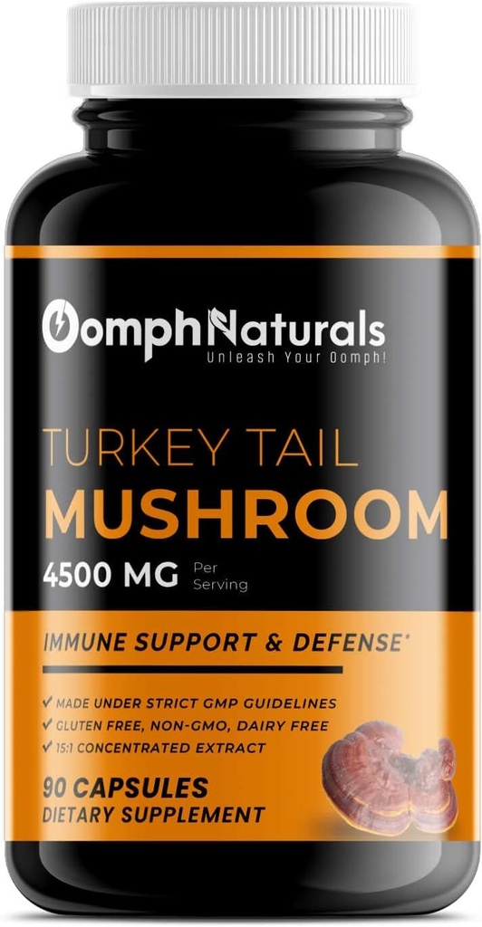Turquía Tail Mushroom Capsules, 4500mg Extract, 90 Day Supply, Non-GMO, Gluten Free, Powder Supplements for Immune System Support Gut Health