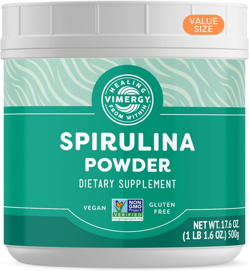 Vimergy Spirulina Powder, 166 Servings – Tamaño del valor – Greens Powder – Nutrient Dense Blue-Green Algae Superfood for Smoothies & Juices – Immune Support - Non-GMO, Gluten-Free, Vegan & Paleo - 500g