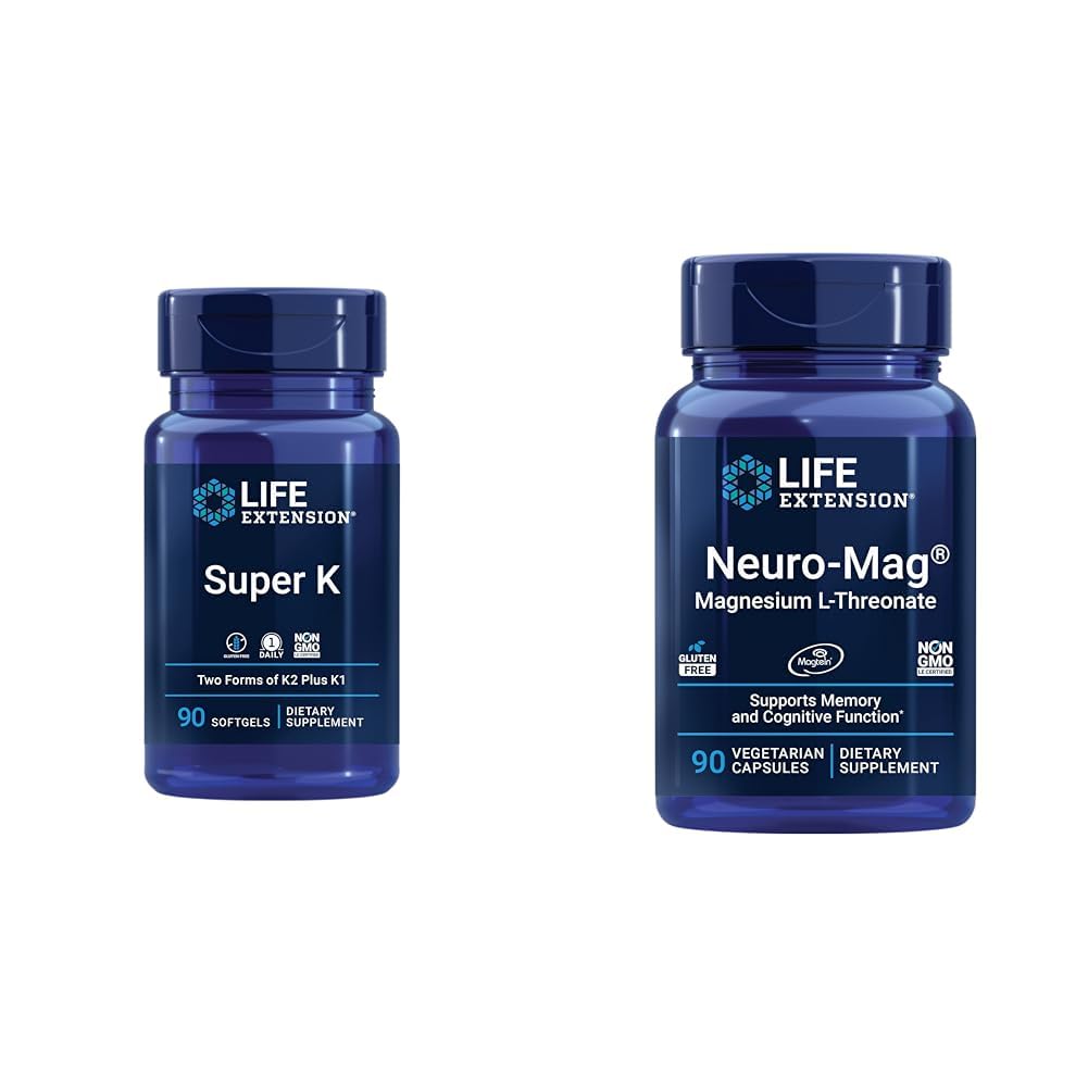 Super K, Vitamina K1, Vitamina K2 mk-7, Vitamina K2 mk-4 & Neuromag Magnesium L-threonate, Magnesium L-threonate