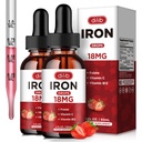 (2 Pack) Suplemento de hierro líquido para mujeres &amp; hombres gotas de hierro Suplementos de hierro para la anemia con folato, vitamina C, B12 para el apoyo de células de sangre roja-Strawberry, 4 Fl Oz