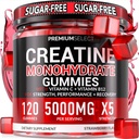 Azúcar Monohydrate Gummies 5g Por Serving - 120 Monohydrate Creatine Gummies Complejo Avanzado con Vitamina C + Vitamina B12 para Fuerza muscular, Boost de energía, Pre-Workout Gummy