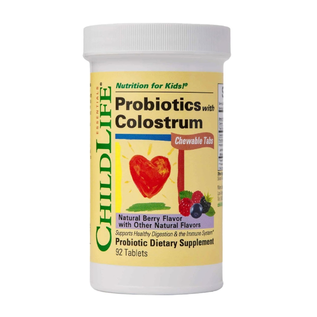 NILDLIFE ESSENTIALS ChildBiotics with Colostrum- Probiotics for Kids, Probiotics for Digestive Health, Chewables, Children's Probiotic, Colostrum for Kids, Gluten Free - Natural Berry, 92 Tablets