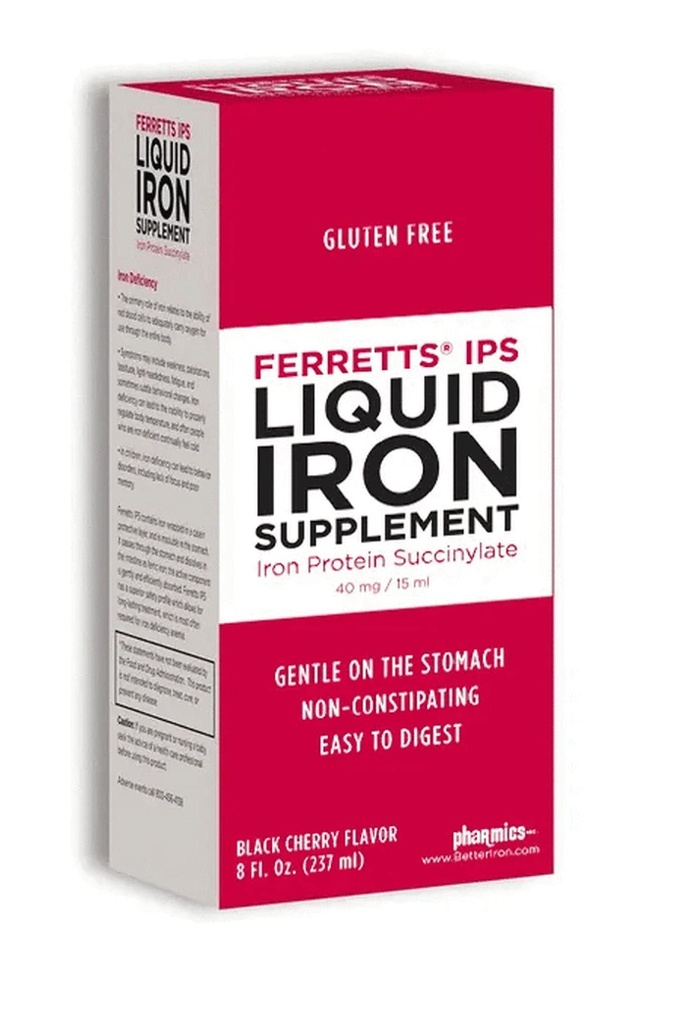 Ferretts Liquid Iron Supplement 40mg (IPS) - 8 Fl Oz. of Black Cherry Flavored High Potency Iron Supplements for Kids &amp; Pregnant Women - Gentle " Non-Constipating Yummy Liquid Iron Supplement