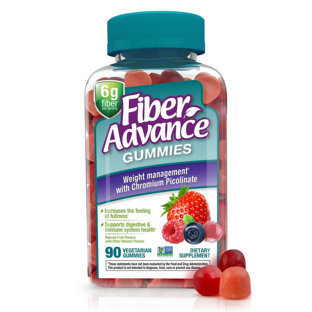 Fiber Advance Weight Management Gummies ← 100% Fibra basada en plantas para el bienestar digestivo y la salud de Gut TEN Chromium Picolinate for Weight Management Support, 90 Count