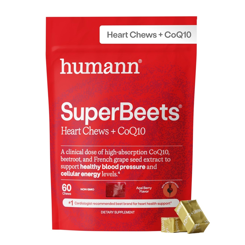 humanN SuperBeets Heart Chews Advanced - 100mg de CoQ10 Plus Beetroot &amp; Grape Seed Extract, 60 Cuenta
