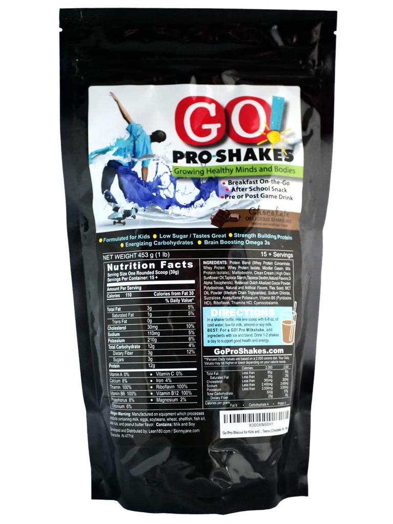 GO Pro Shakes – Protein Powder Smoothie for Kids and Teens – Healthy Snack – No Añadido Sugar – apoya el crecimiento y la fuerza – Rich Chocolate Flavor