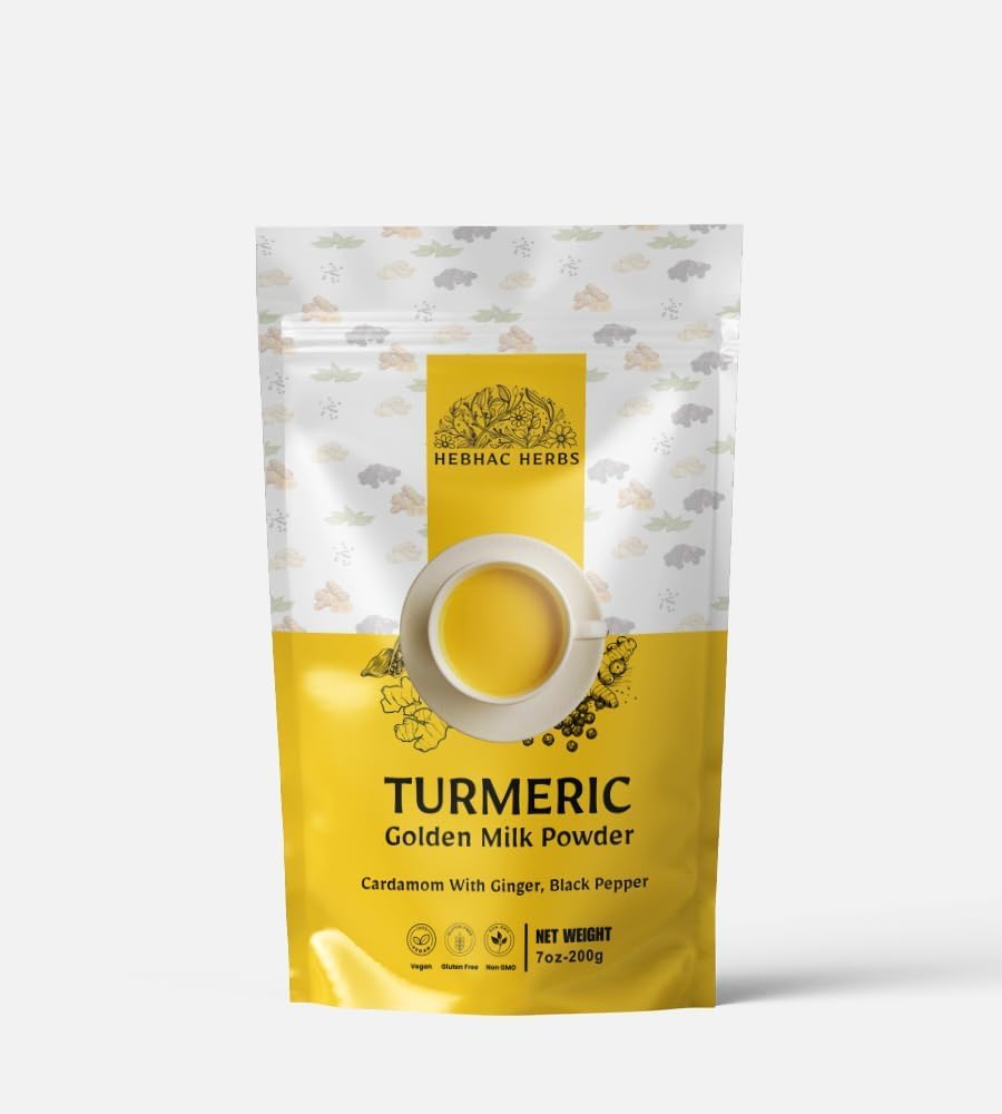 Turmeric Golden Milk Powder - 200g, Blend of Turmeric, Black Pepper, Ginger, Cardamom y Cane Sugar Por Hebhac Herbals