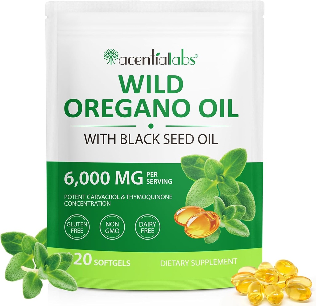 Acorn + Oak Oil of Oregano Softgels with Black Seed Oil,2 in 1 Formulated Oregano Oil Capsules Organic for Vitamin Good Supplement and Immune Support 120 Count- Easy to Swallow