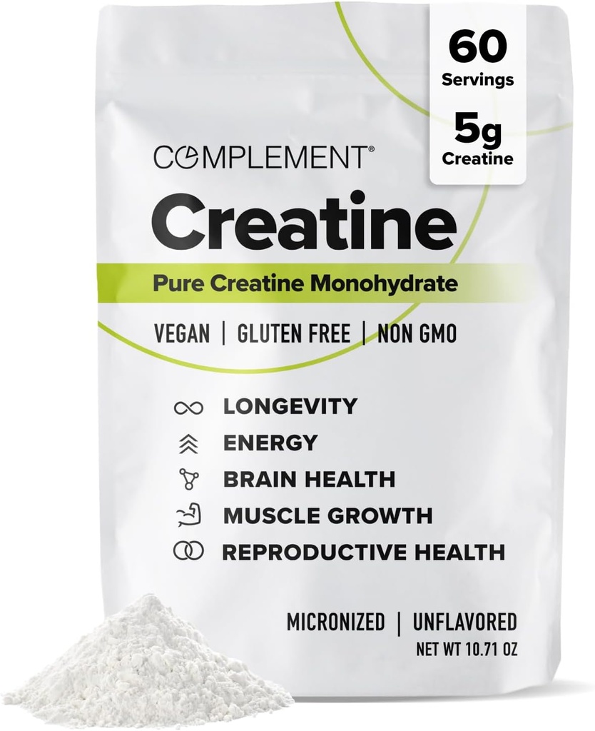 Complemento Cretina Monohydrate Micronized Powder para Mujeres y Hombres (5g, 60 Servings) Pre Workout, Post Workout, Muscle Recovery, Brain Health, Longevity- Vegan, Unflavored