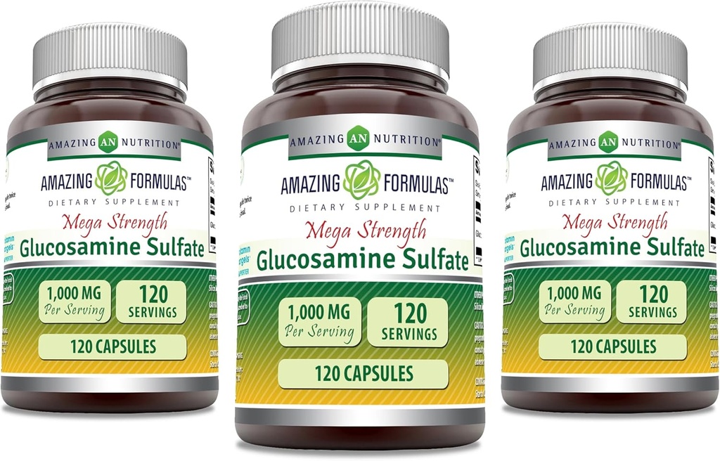 Fórmulas increíbles Sulfato de Glucosamina 1000 mg Capsules Suplemento Silencio no Glucosamina Silencio Gluten Gratis Silencio Made in USA (3 Pack tención 120 Cuenta)