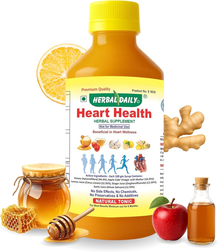 Salud del corazón 400 ml Suplemento dietético - Apoya el bienestar del corazón y disminuye el colesterol - Apple vinagre de la sidra (ACV), jugo de ajo, jengibre, limón y miel - 1 botella