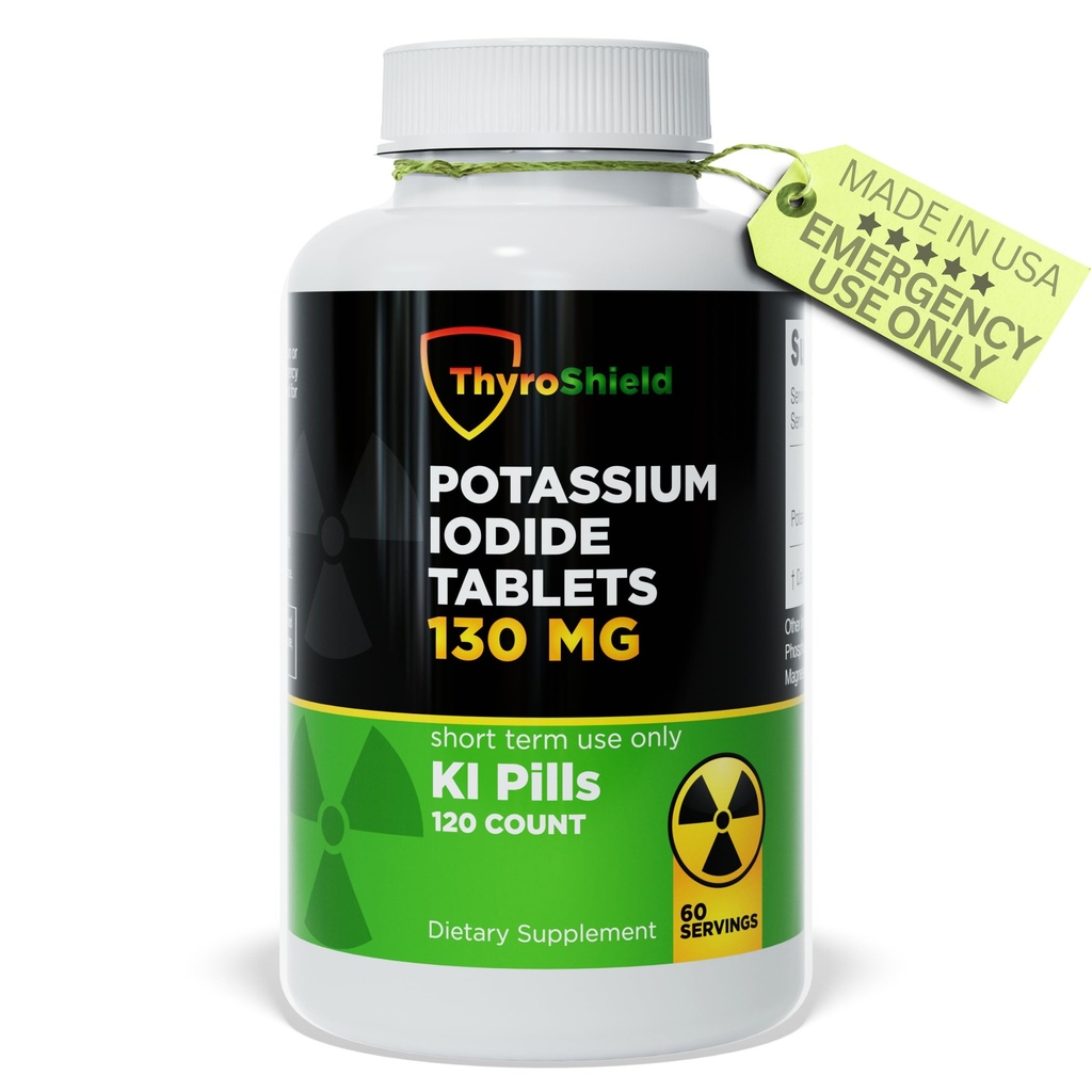 Potasio Iodide Tablets 130 mg tención 120ct Iodine Tablets for Radiation Exposure - Potassium Iodine Pills - YODO Naciente - KI Pills - Made in USA - ThyroShield