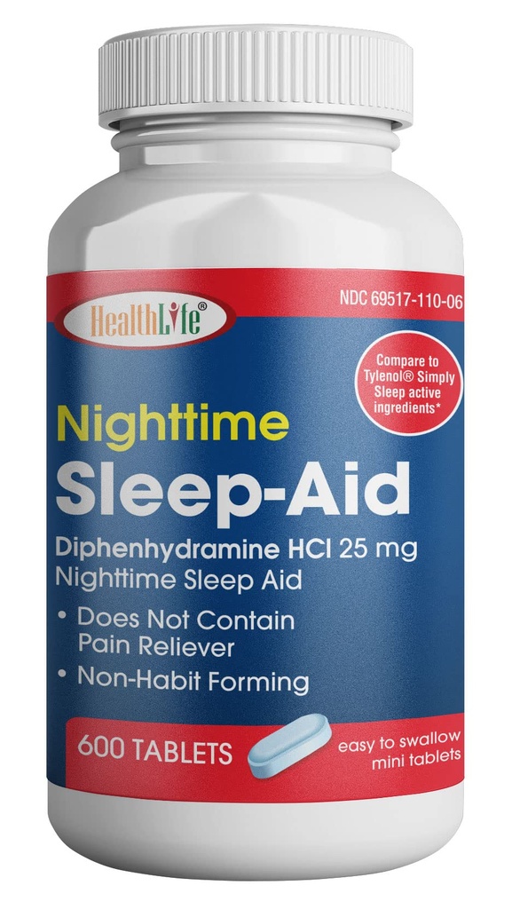 HealthPharma Nighttime Sleep-Aid, Diphenhydramine HCL Caplets, 25 mg (Blue), 600 Conde