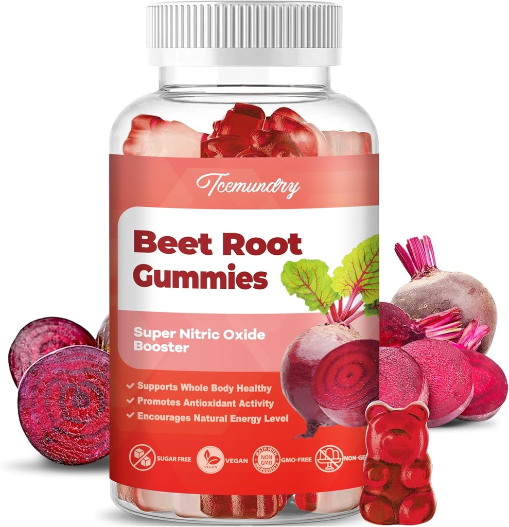 Gotas de remolacha gratis de azúcar - Apoya la energía &amp; la salud corporal entera - 1500mg gomas de remolacha para hombres mujeres (60 cuenta)