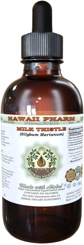 Extracto líquido libre de alcohol, cardo orgánico (silybum marianum) Dried Seed Glycerite Natural Herbal Suplemento, Hawaii Pharm, USA 4 oz