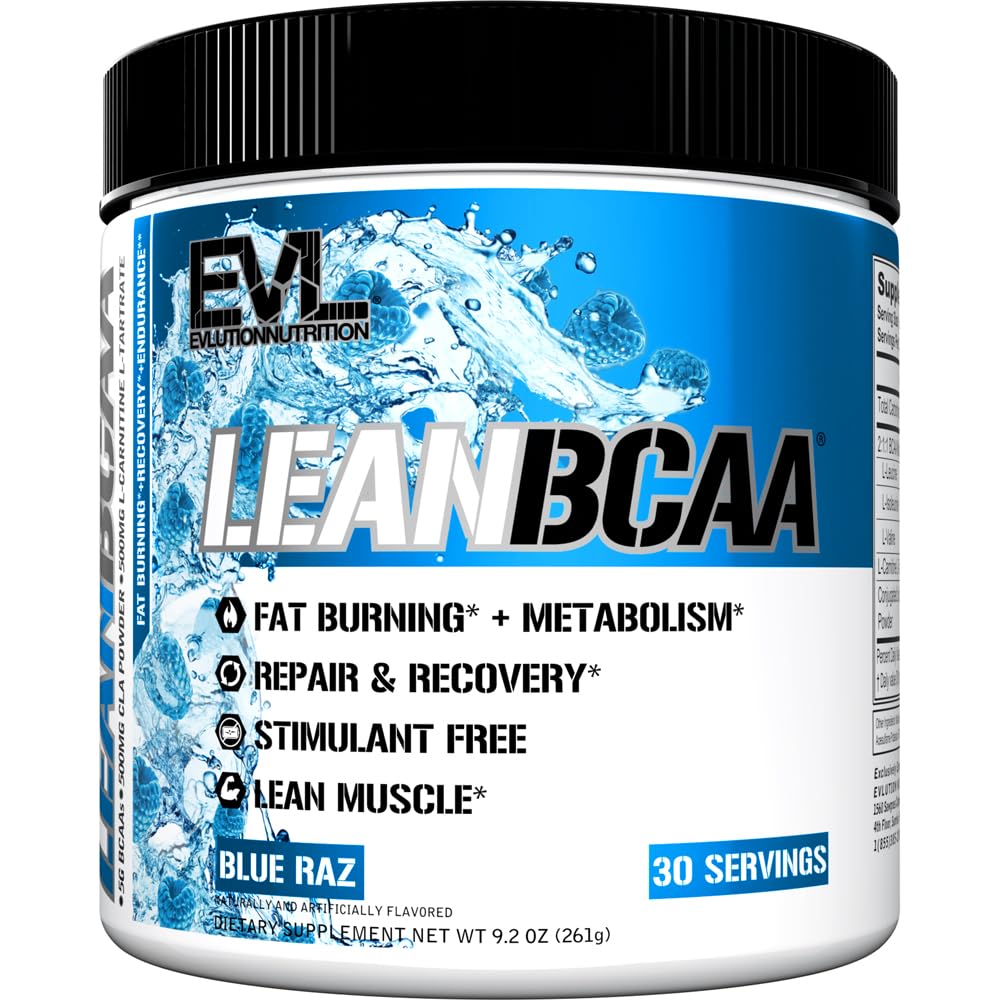 Evlution Stimulant Free Lean BCAA Powder Nutrition BCAAs Amino Acids Powder with CLA Carnitine and 2:1 Branched Chain Amino Acids Supports Muscle Recovery Fat Burn and Metabolism - Blue Raz