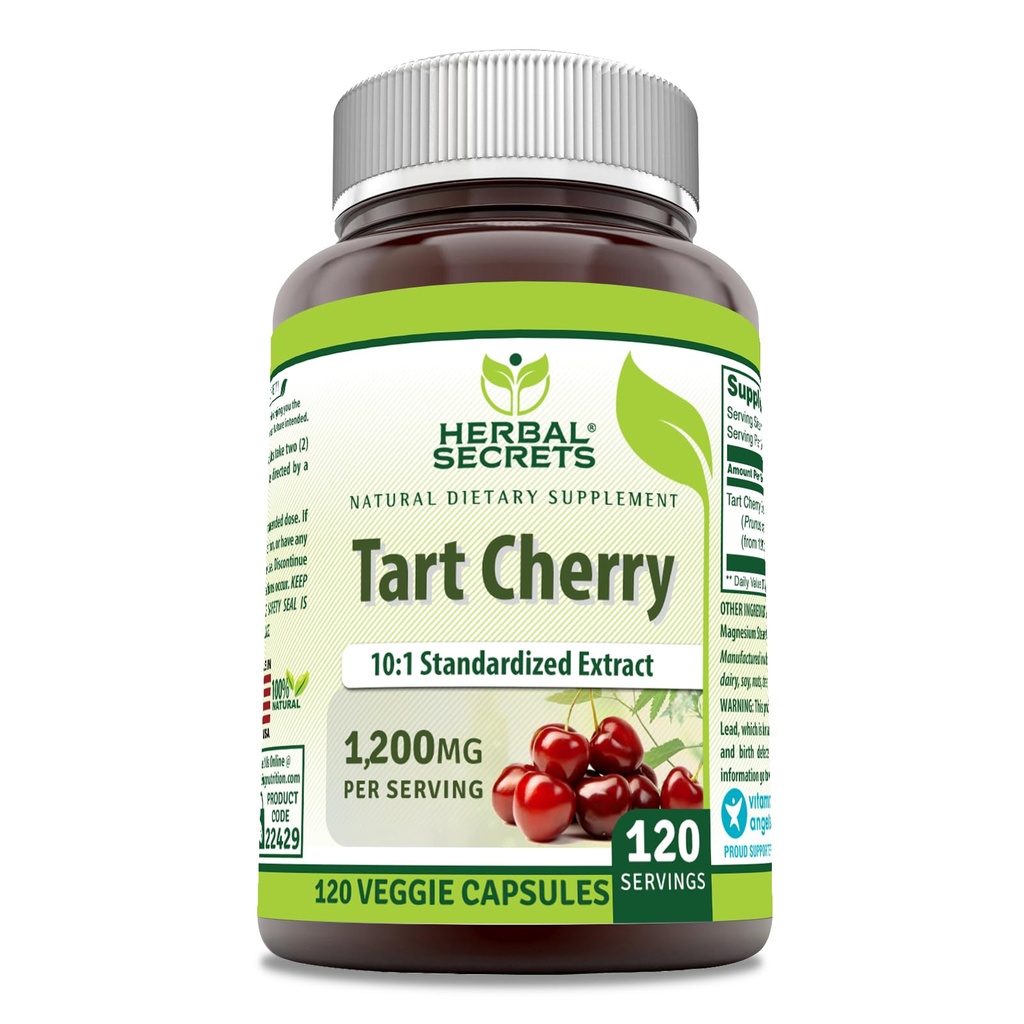 Herbal Secrets Tart Cherry 10:1 Standardized Extract Supplement TEN 1200 Mg Por Serving TEN 120 Veggie Capsules ← Non-GMO TEN Gluten Free ← Made in USA (1 Pack Ø 120)