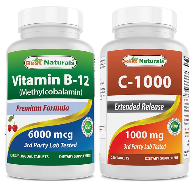 Mejores Naturales Vitamina B12 6000 mcg &amp; Vitamina C 1000 mg