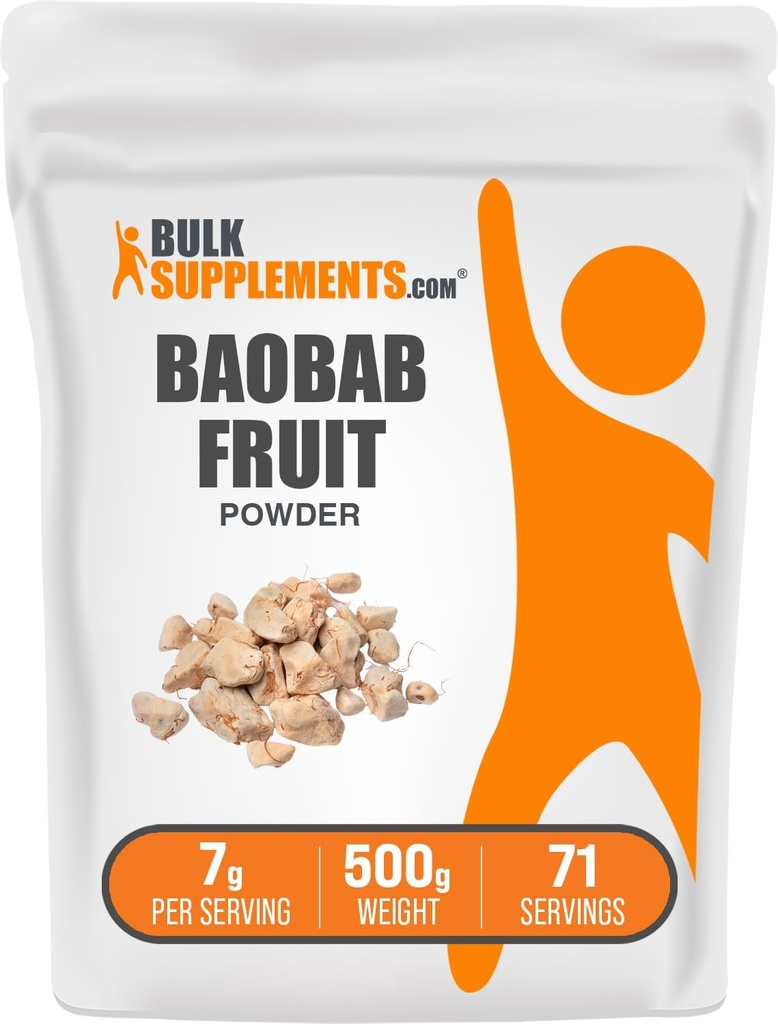 BulkSupplements.com Baobab Fruit Powder - Suplemento Baobab, Suplemento Antioxidante - Gluten Free, 7g per Serving, 500g (1.1 lbs) (Pack of 1)