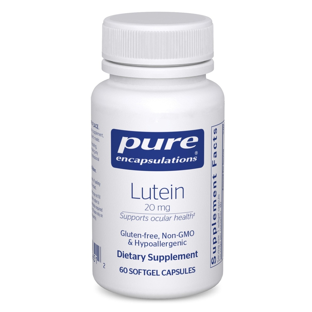 Encapsulaciones puras Lutein 20 mg ← Antioxidante hipoalergénico Apoyo a la función visual saludable  60 cápsulas de Softgel