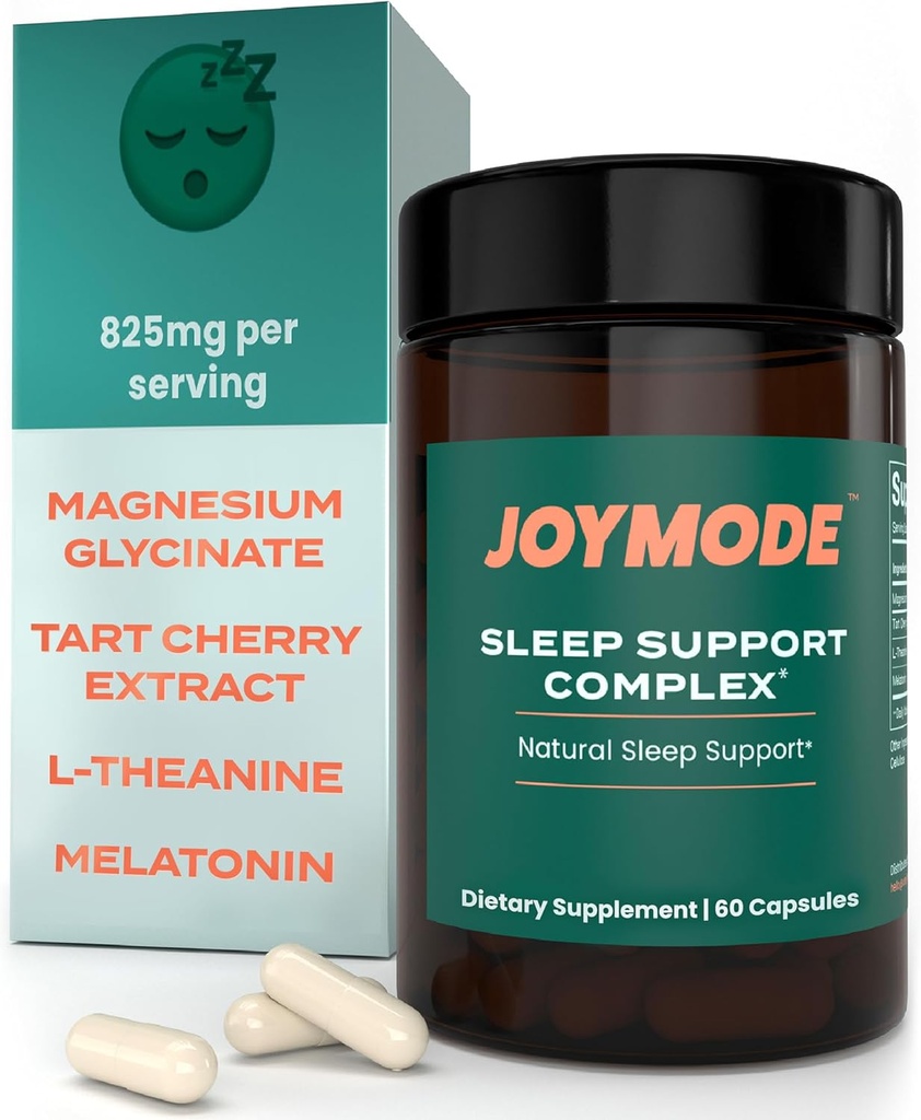 JOYMODE Suplemento de ayuda para dormir para adultos (60 ct) con L Theanine, Melatonin &amp; 125mg Magnesium Glycinate, 500mg Extracto de cereza de tarta de CherryPURE para soporte para sueño