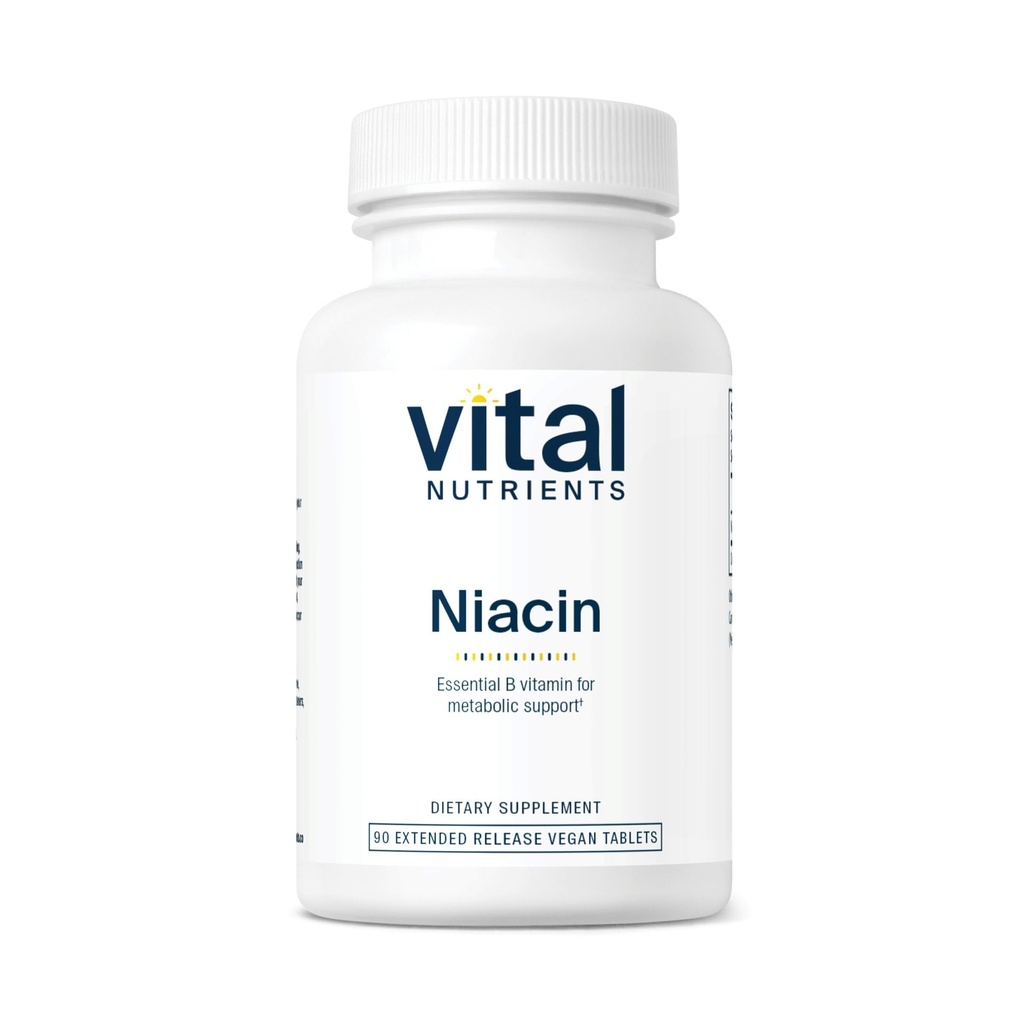 Nutrientes vitales Niacin 500mg  Timed-Release Niacin Suplemento para Hombres &amp; Mujeres Vida Vitamina B3 Soporta Salud cardíaca y Proteína &amp; Metabolismo grasa TEN Gluten, Lácteos, Soy Gratis ← No-GMO Silencioso 90 Tablets