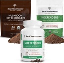 Real Mushrooms Hot Chocolate Mix (15srv), 5 Defenders Extract Powder (45srv), " 5 Defenders Supplements (90ct) Bundle to Support Immunity & General Wellbeing - Gluten-Free, Non-GMO, Vegan