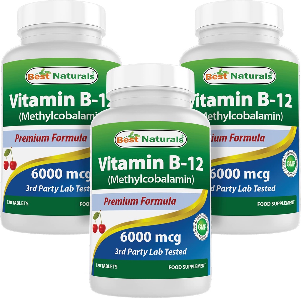 Mejores Naturales Vitamina B-12 como Metilcobalamina (Metil B12), 6000 mcg 120 Tablas sublinguales (120 Cuenta (Pack of 3))