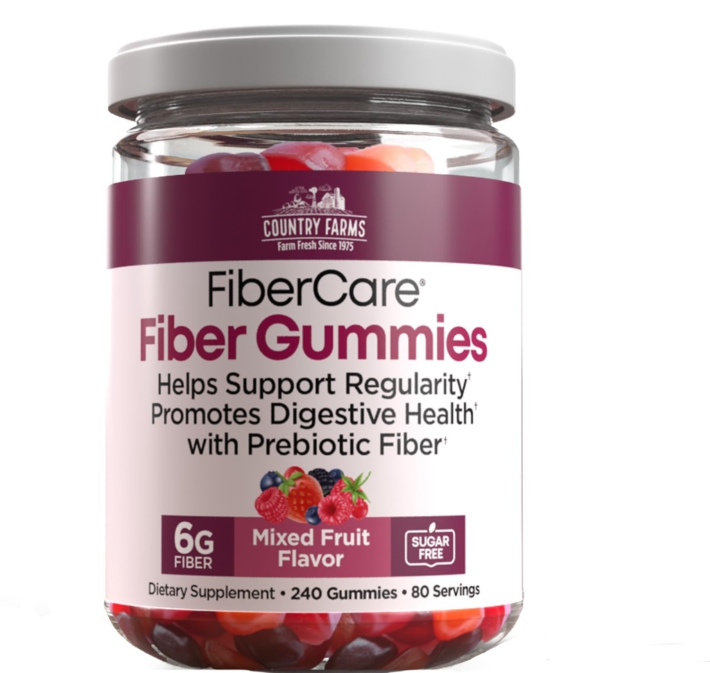 Country-Farm Fiber Care Gummies Silencio Ayuda Apoyos Regularidad ← Promover la Salud Digestiva Silencio con Prebiótico Silencio Mixed Fruit Flavor  6g per Fiber ANTE (240 Gummies) Silencio 80 Days Supplies