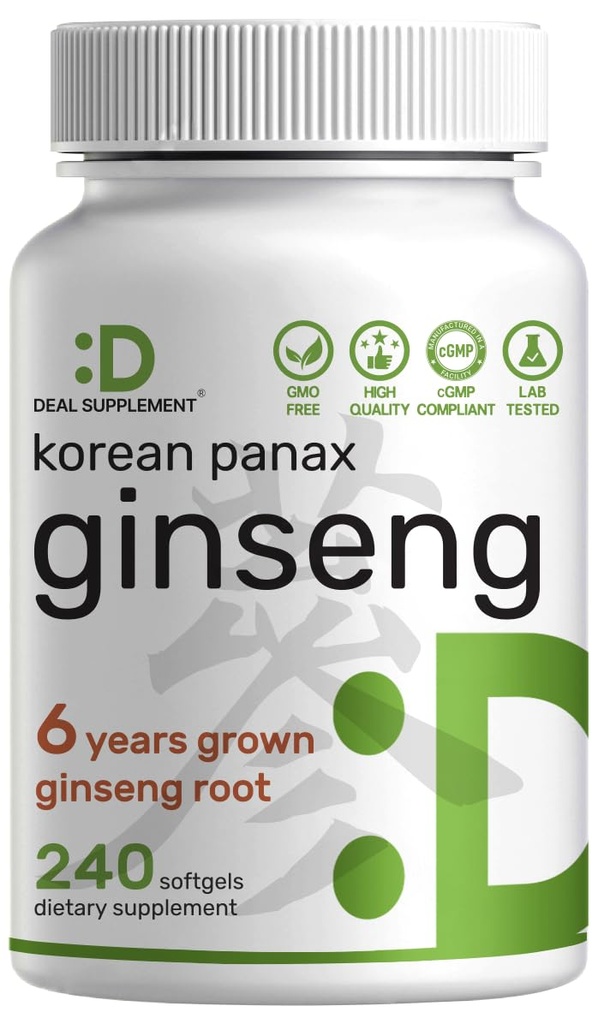 Coreano Red Panax Ginseng Root Extract, 7,500mg Serving, 240 Softgels – 150mg Active Ginsenosides