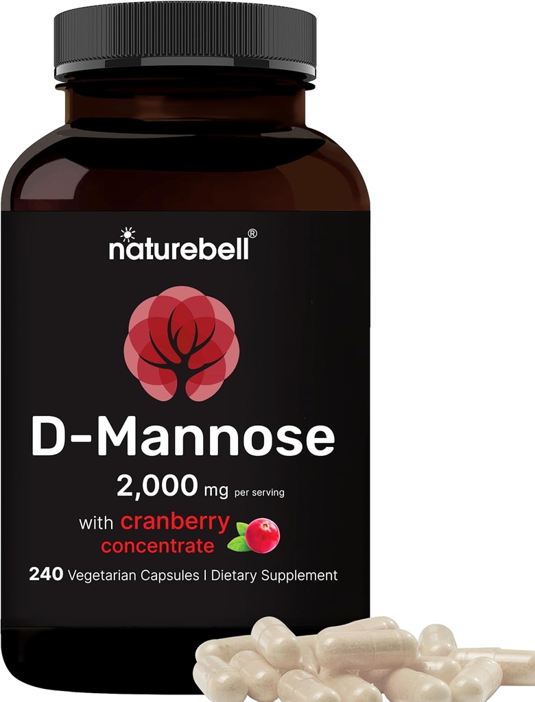 NatureBell D-Mannose 500mg Capsules (2.000mg Por Serving) Silencio 240 Capsules Veggie + Cranberry Concentrate 40mg – Fast Acting Urinary Tract Health Pills – Ultra UTI Support for Women & Men