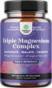 Suplemento Complejo de Magnesio Triple - Alta Absorción Magnesium Glycinate, Malate & Taurate Blend for Muscles, Energy Support & Heart Health - Complejo triple Mg 400 mg cápsulas - 120 cuenta