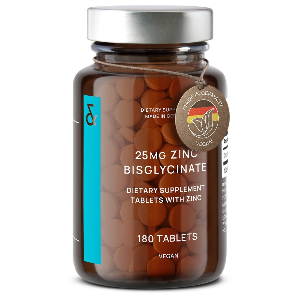CLAV® Zinc Bisglycinate 25mg - 180 Tablets (6 Meses de suministro) - Natural Chelated Zinc Supplement - Vegan Zinc Glycinate for Immune &amp; Skin Support