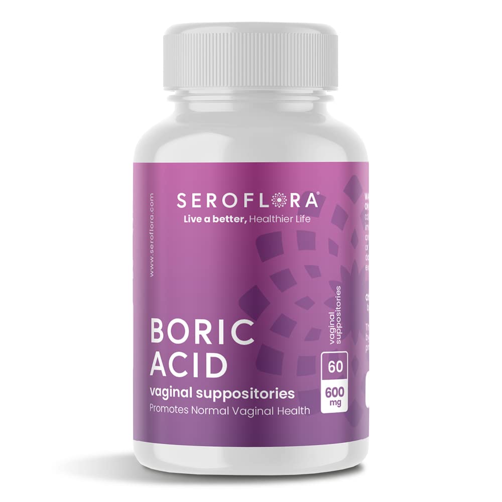 Seroflora Boric Acid Vaginal Suppositories - Promueve Equilibrio de pH vaginal y Control de olores con UP Medical Grade Fine Powder, Easy Dissolve, Made in USA -600 mg 60 Conde