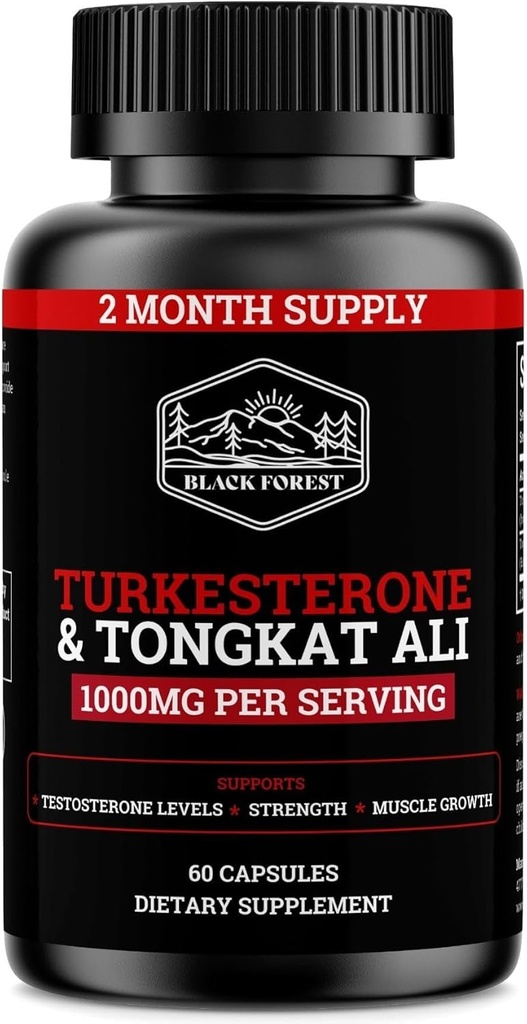 Black Forest Turkesterone Tongkat Ali Suplemento 1000mg por Serving (Max Purity 95%) Turkesterone Suplemento para Hombres (Tongkat Ali para Hombre Longjack 200:1) Similar a Tongkat Ali Fadogia Agrestis