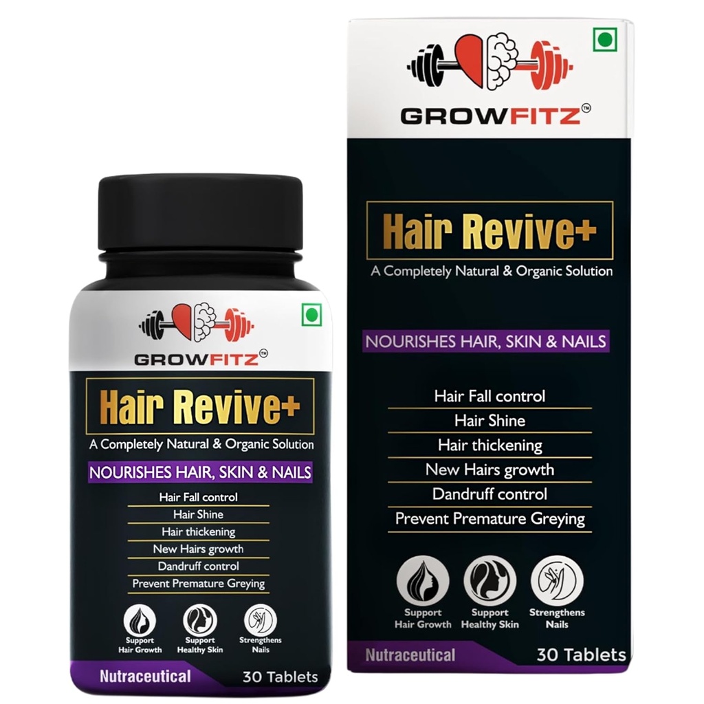 Peluquería Revive+ ← Ayurvedic &amp; 100% natural  durable Crecimiento del cabello, Esquí, uñas  durable Para hombres &amp; mujeres - 30 tabletas de veg (Pack of 1)