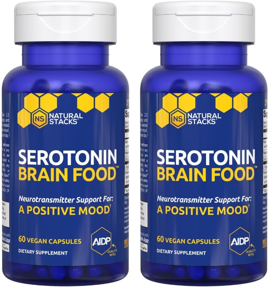 Serotonin Brain Food - 1250mg L-Tryptophan & 400mg Rhodiola Suplemento de Rosea - Suplemento de apoyo al mood para el alivio del estrés - Neurotransmisor Soporte con magnesio Glycinate " Zinc - 120 cápsulas