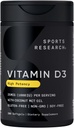 Investigación Deportiva Vitamina D3 1000iu (25mcg) Infundida con aceite de coco ~ Immune & Bone Support ~ Non-GMO Verified, Soy & Gluten Gratis (360 Mini Liquid Softgels)