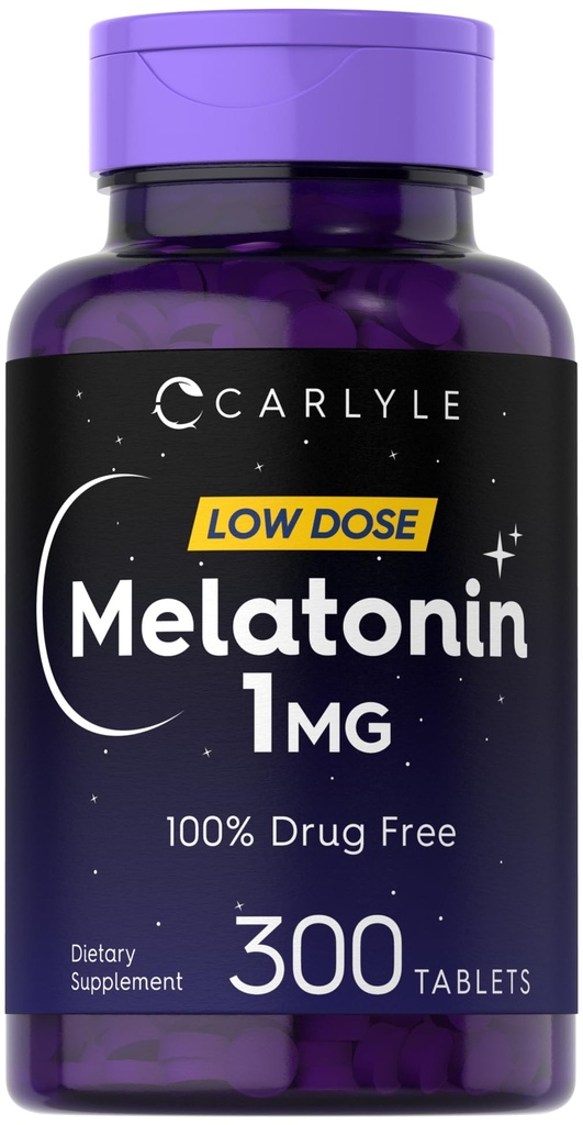 Carlyle Melatonin 1 mg  300 Low Dose Tablets ← Drug Free Aid ← Vegetarian, Non-GMO, Gluten Free