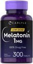 Carlyle Melatonin 1 mg  300 Low Dose Tablets ← Drug Free Aid ← Vegetarian, Non-GMO, Gluten Free
