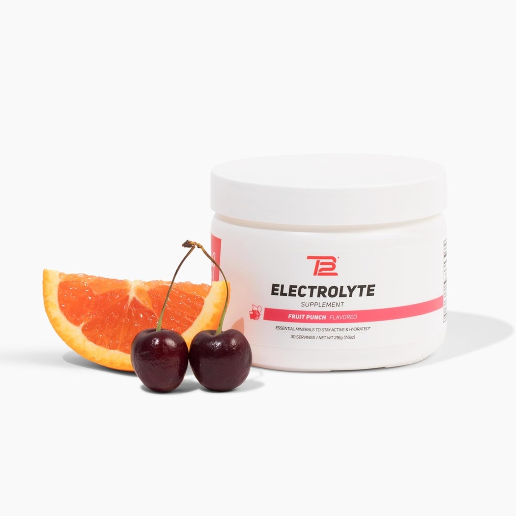 TB12 Electrolyte Powder Fruit Punch – Mineral-Rich Electrolyte Powder para la hidratación rápida por Tom Brady - Natural, Low Sugar, Vegan, Gluten-Free, Easy to Mix - 30 Servings (1 Jar)