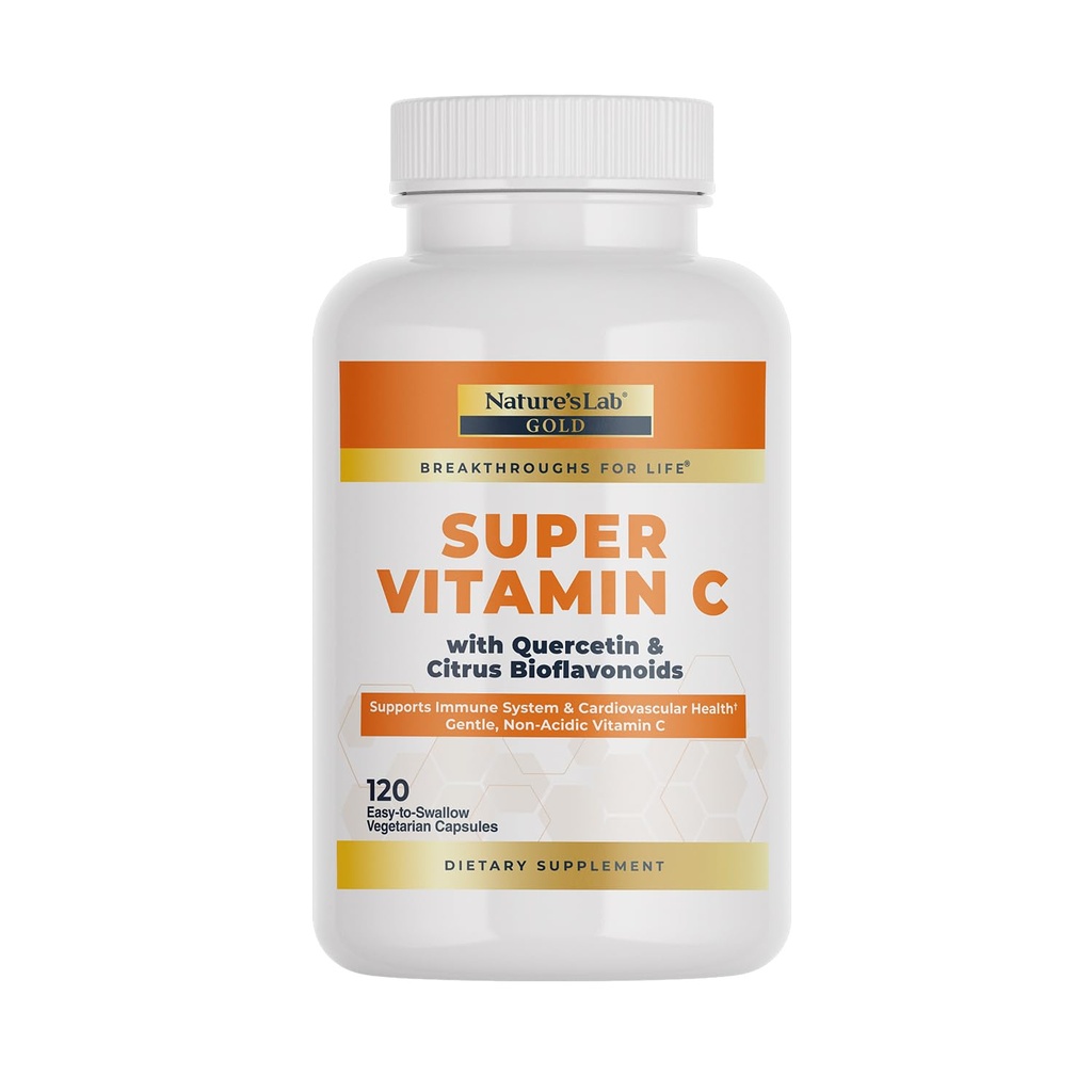 Lab Gold Super Vitamina C 1000mg – Immune System Support – Contiene Complejo Bioflavonoides " Quercetina – No Acidic, No-GMO, Gluten Free, Vegan – 120 cápsulas (2 Month Supply)